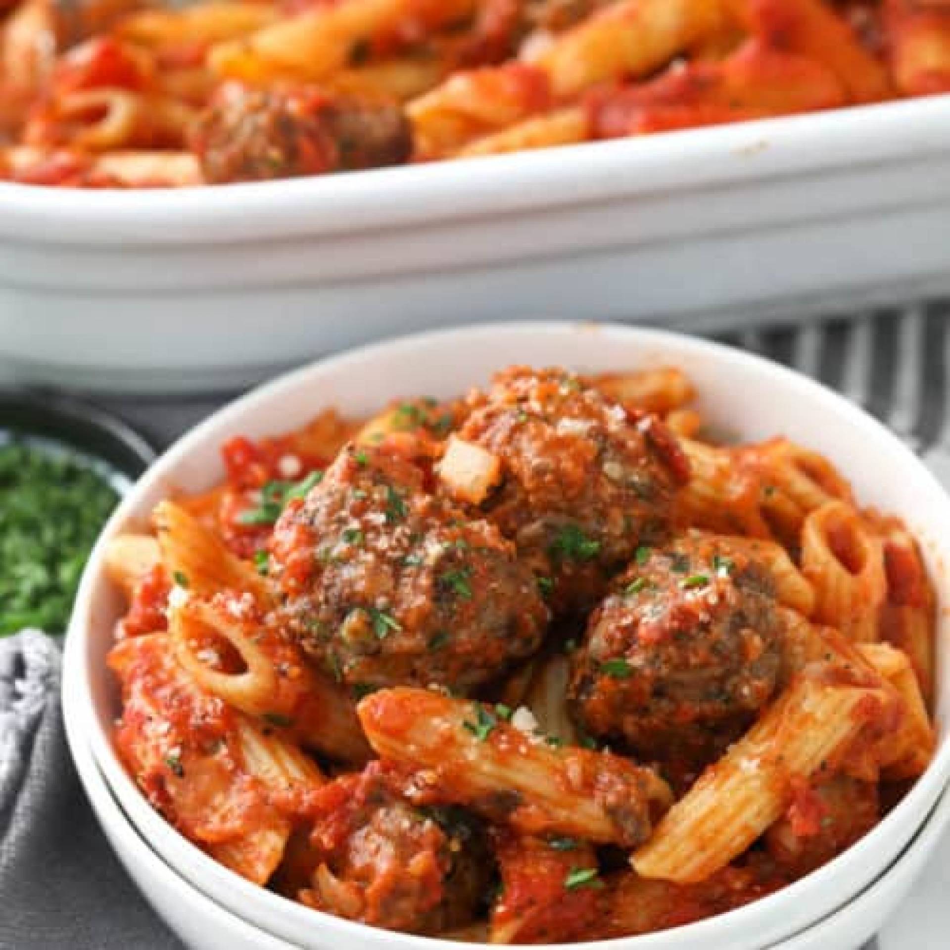 Turkey and Beef Meatballs with Penne Pasta